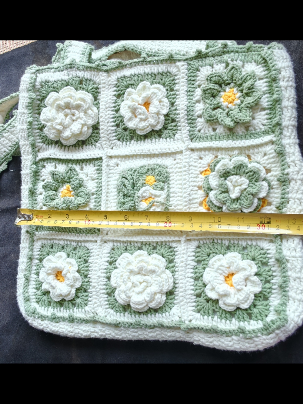 Handmade  White Canvas Bag with Mint Green Crochet Trim crochet shoulder bag - Picture 8 of 10